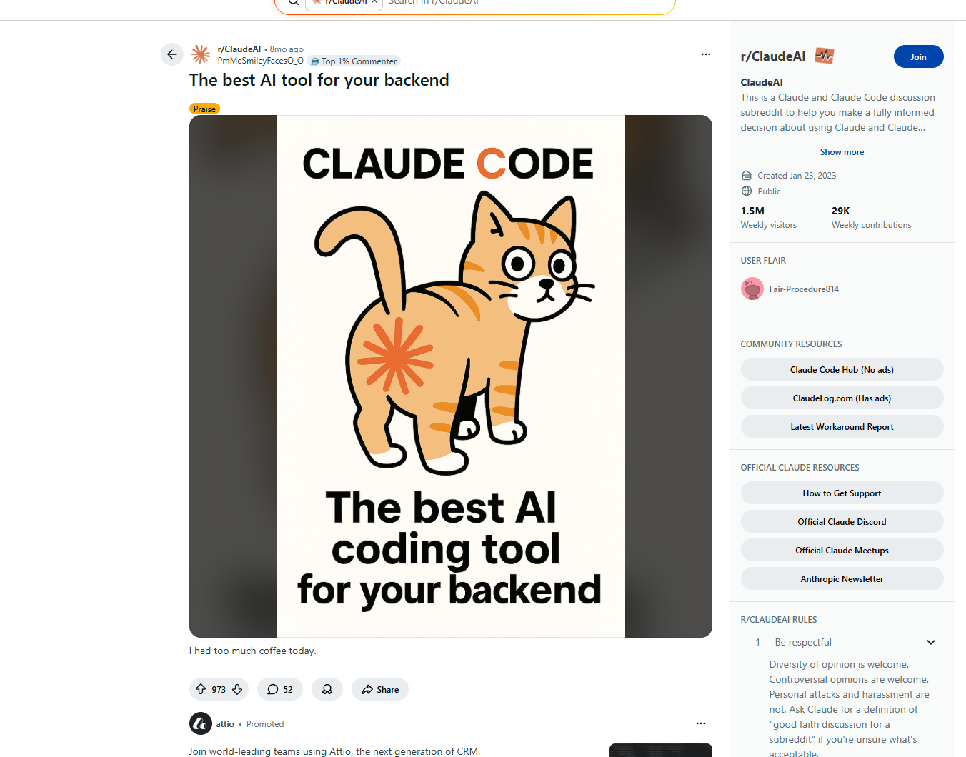 Reddit post: Claude Code cat poster